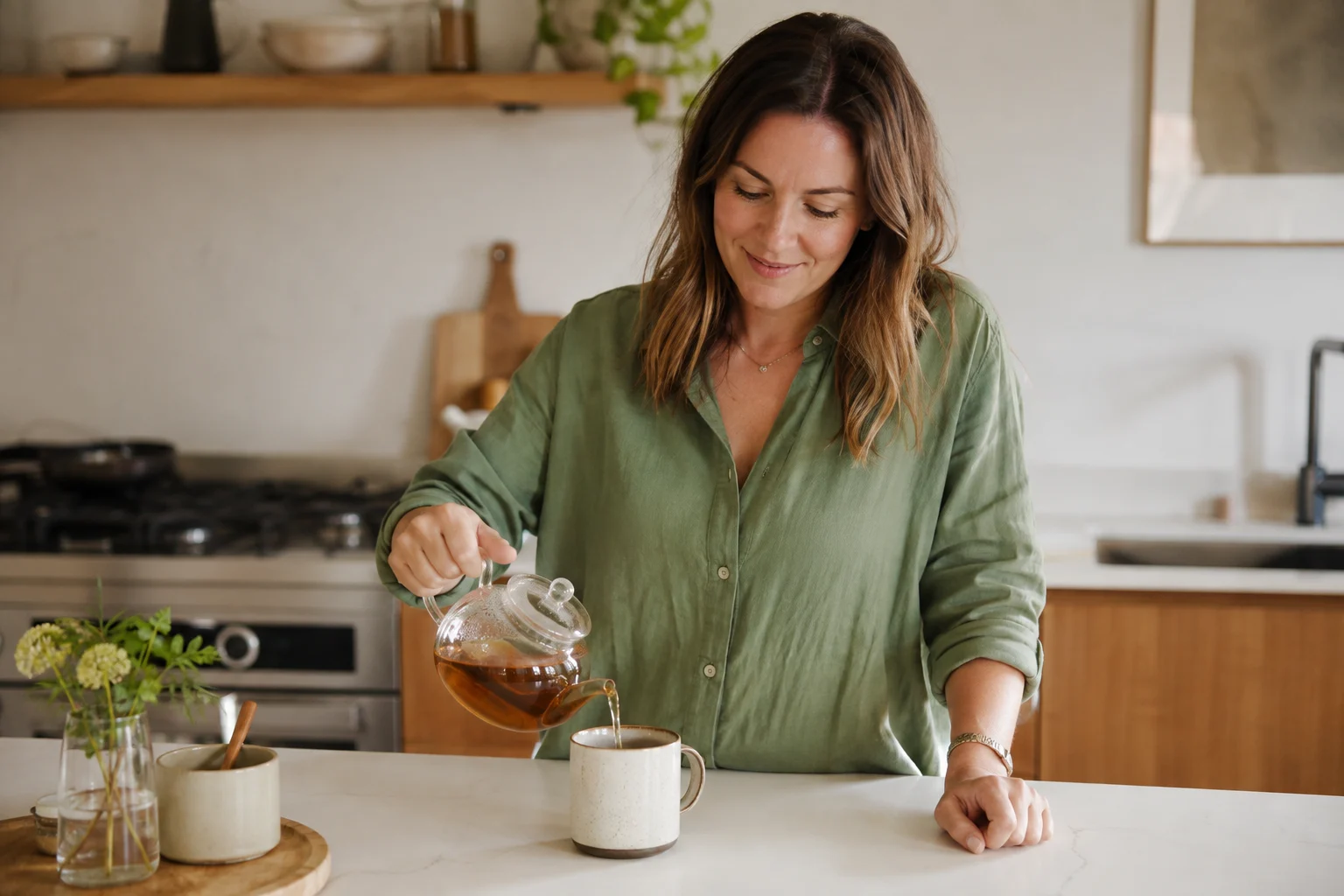 Preparing a cup of herbal tea.
