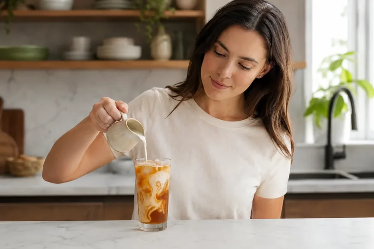 Milk changes the colour and texture of the tea base.