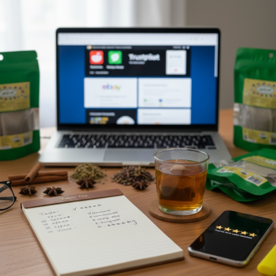 Prompt 1: Featured Image (Square Format) Type: Photorealistic photograph (1:1 aspect ratio) Examining Tapee Tea Reviews