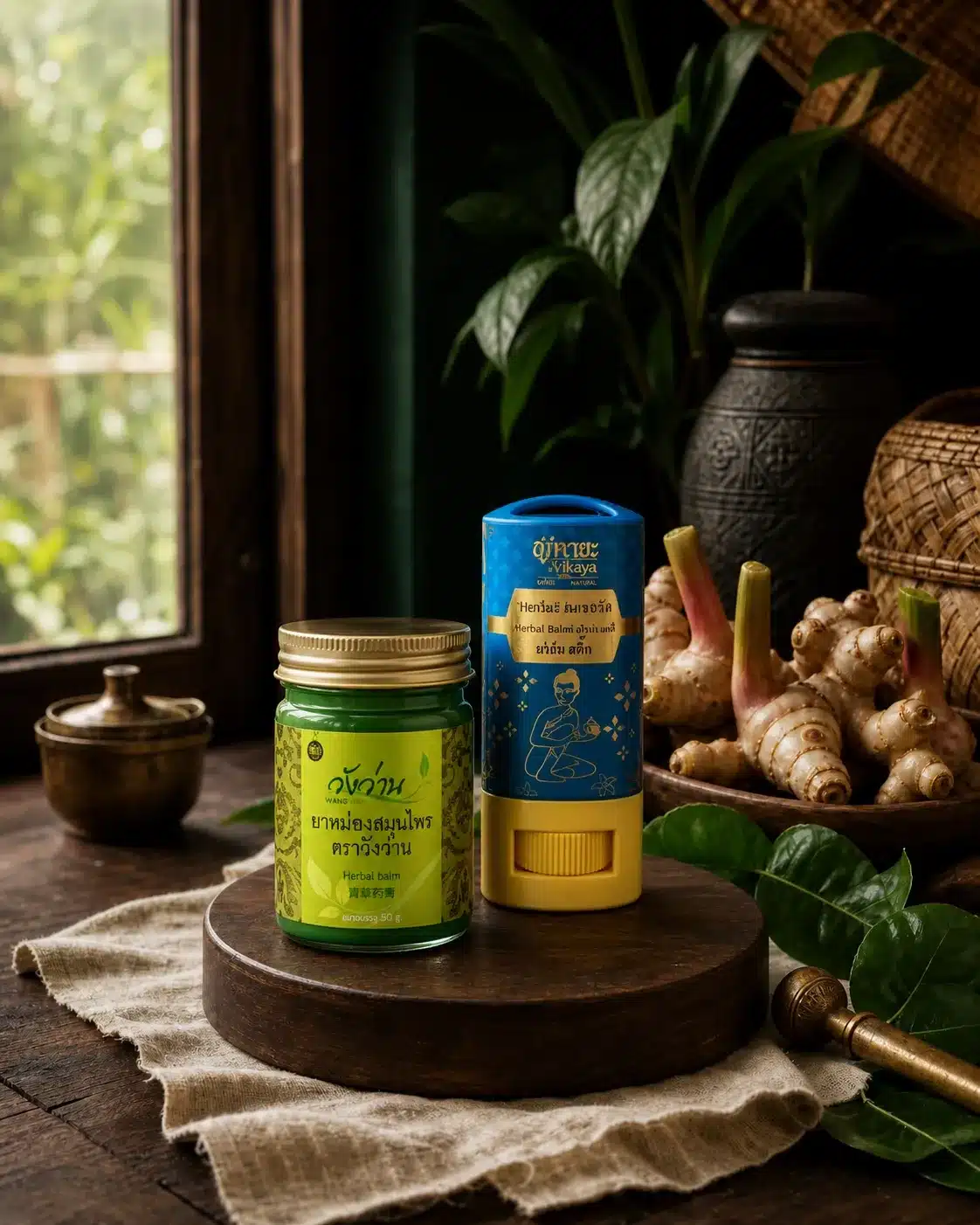 Editorial arrangement representing traditional Thai herbal balm