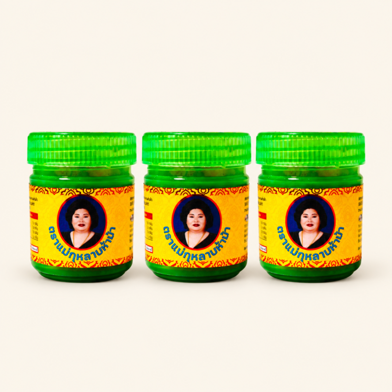 Three Mae Kularb 15 g herbal inhaler jars on a warm cream background