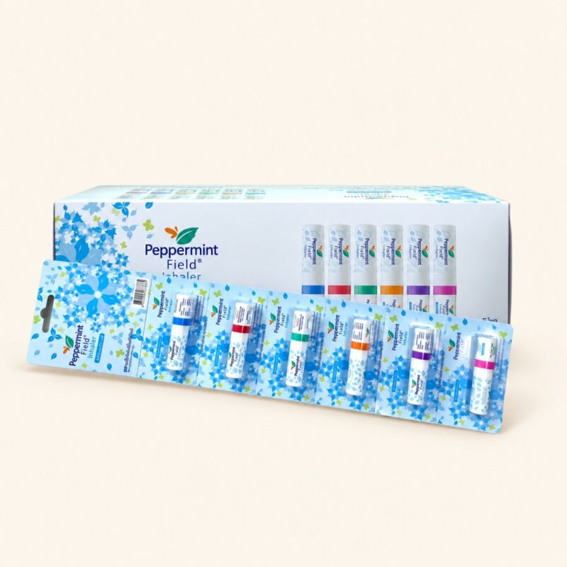 Peppermint Field aromatic inhalers mixed six-pack on a warm cream background